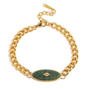 18K Gold Plated Green Stone Cuban Chain Bracelet
